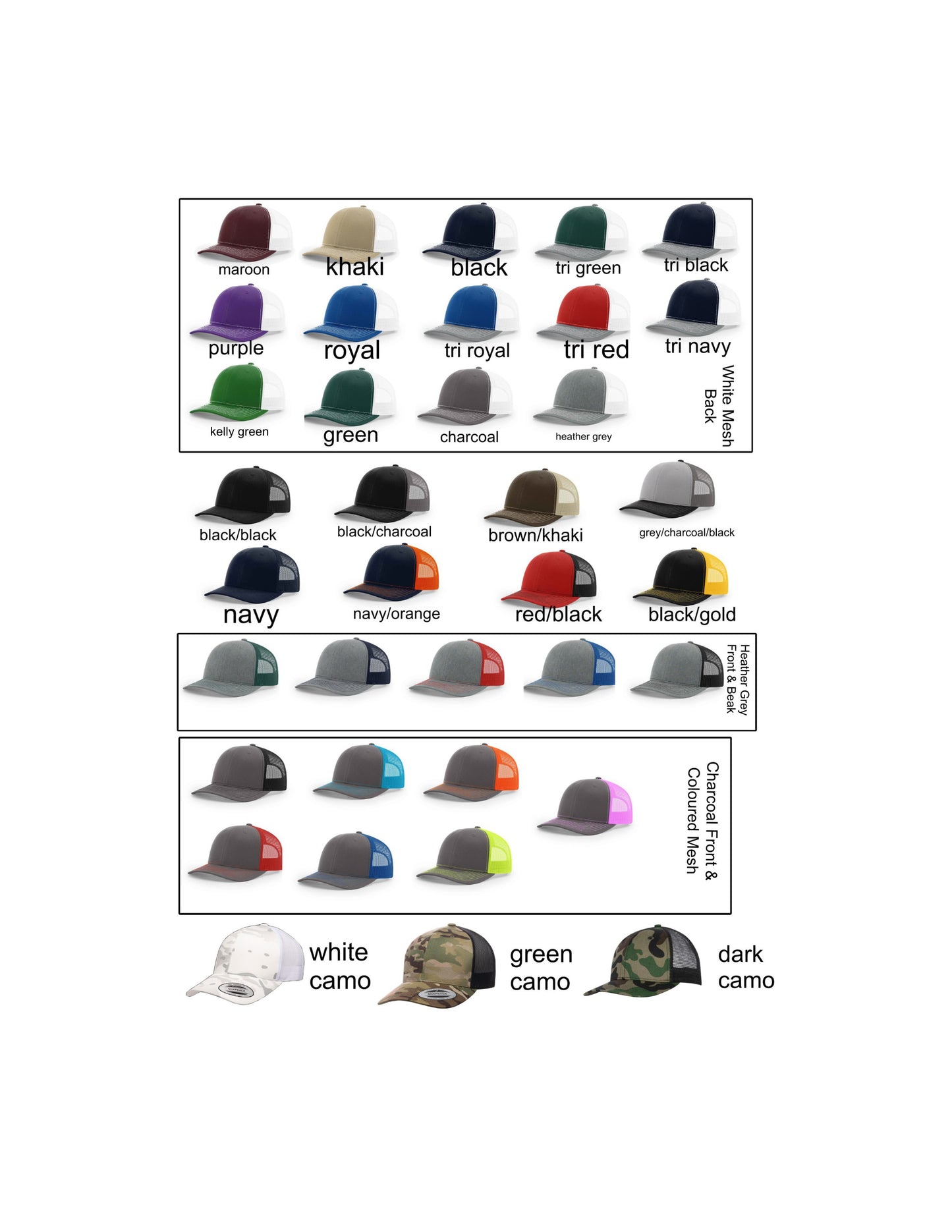 Richardson Snapback Hat Colour Chart