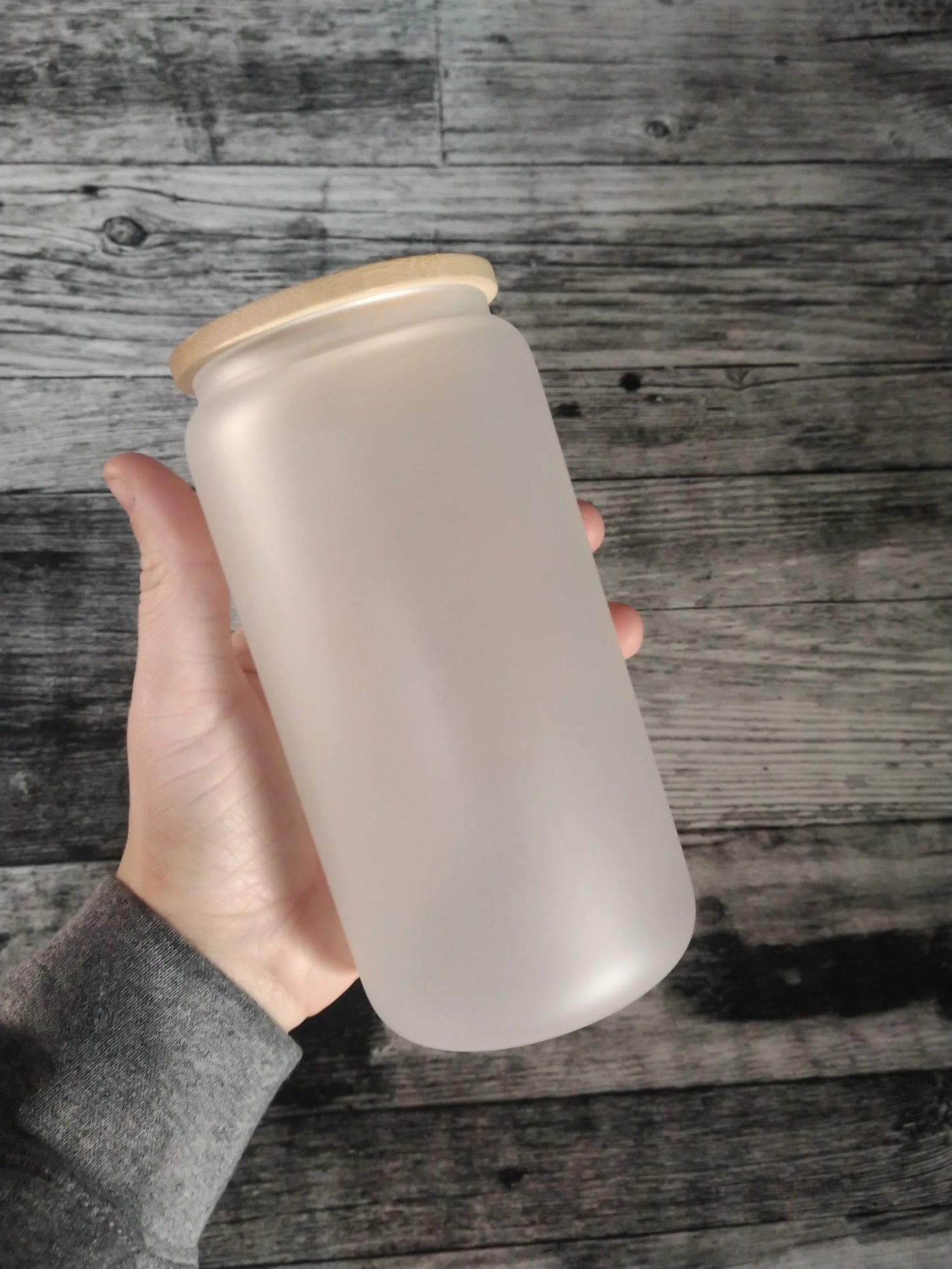 16oz Frosted Glass bamboo lid