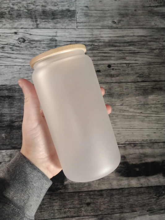 16oz Frosted Glass bamboo lid