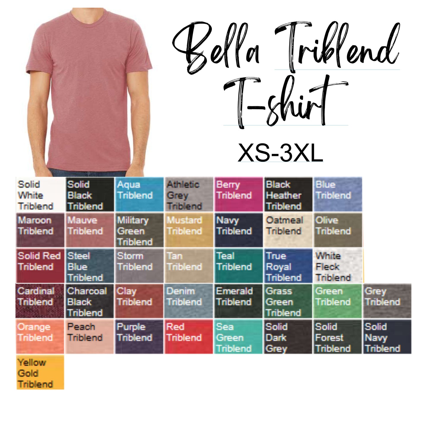 Bella & Canvas Tshirt Colour Chart