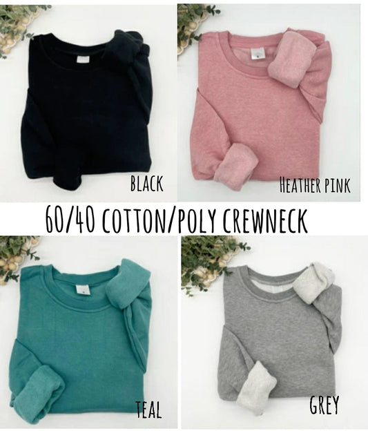 60/40 cotton/poly crewneck blend