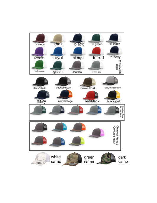 Richardson Snapback Hat Colour Chart